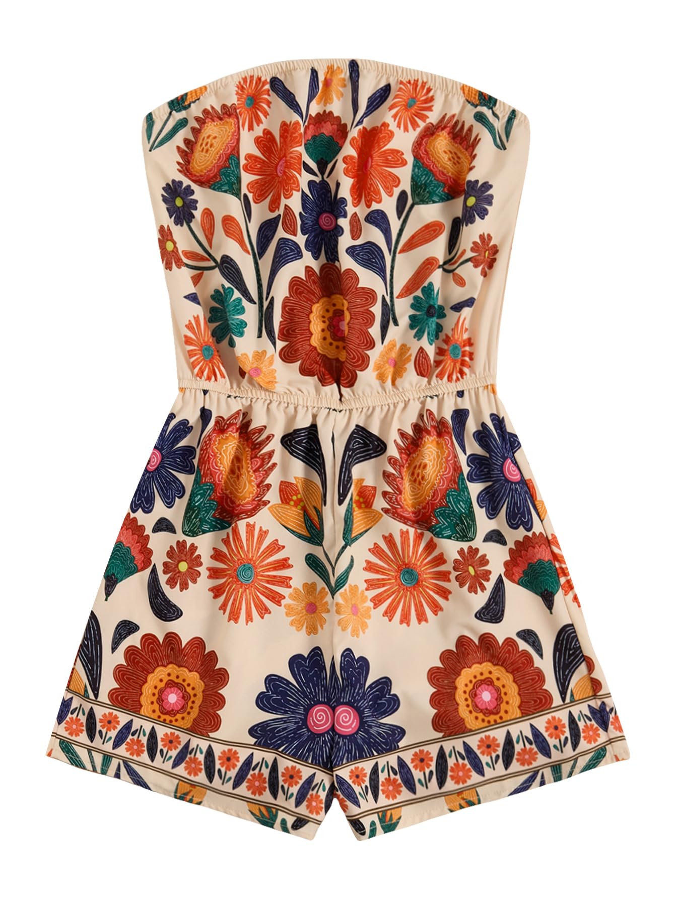 Photo 1 of SweatyRocks Women's Off Shoulder Floral Print Playsuit Strapless Romper Short Jumpsuit White Floral X-Large
