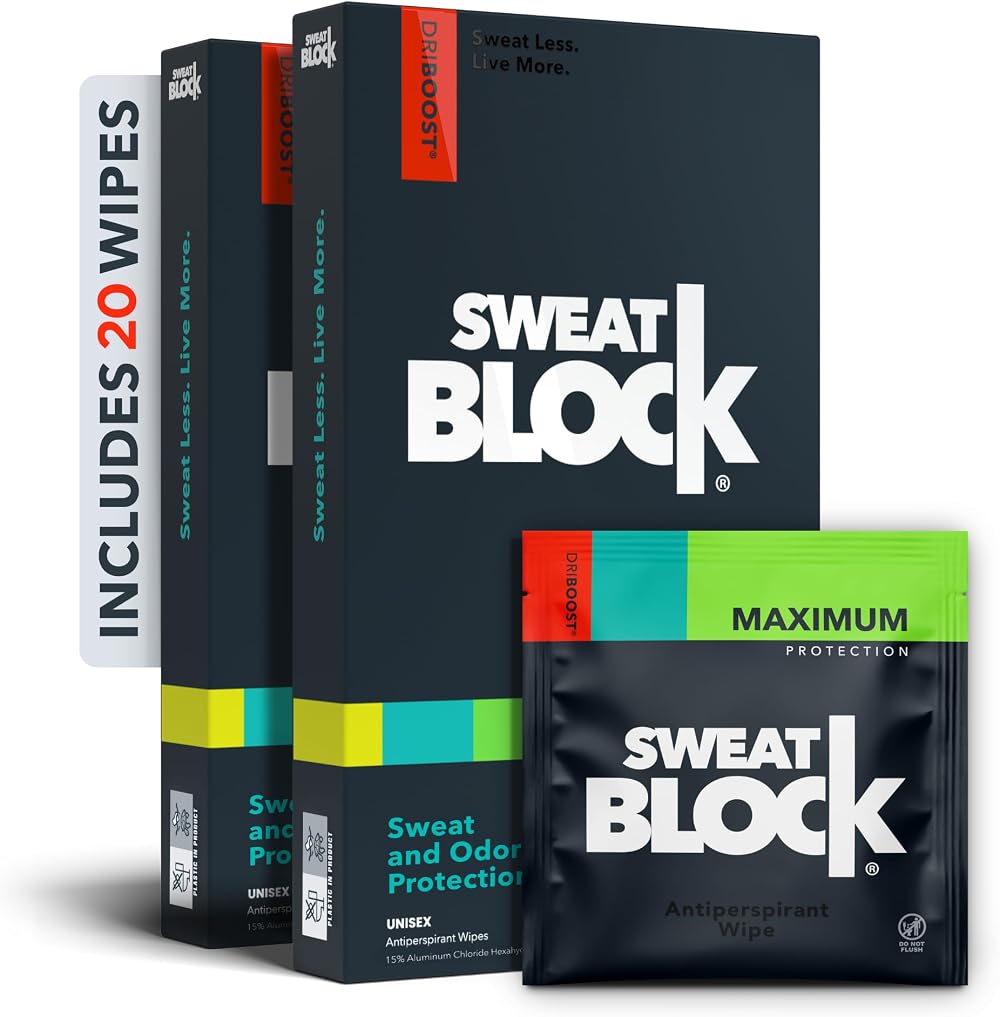 SweatBlock Clinical Strength Antiperspirant Wipes 20 Pack Men Women Teens
