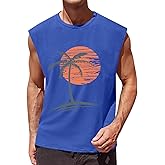 Runcati Mens Sleeveless Tank Tops Workout Gym Muscle Shirts Palm Tree Vintage Hawaiian Summer Beach T Shirts