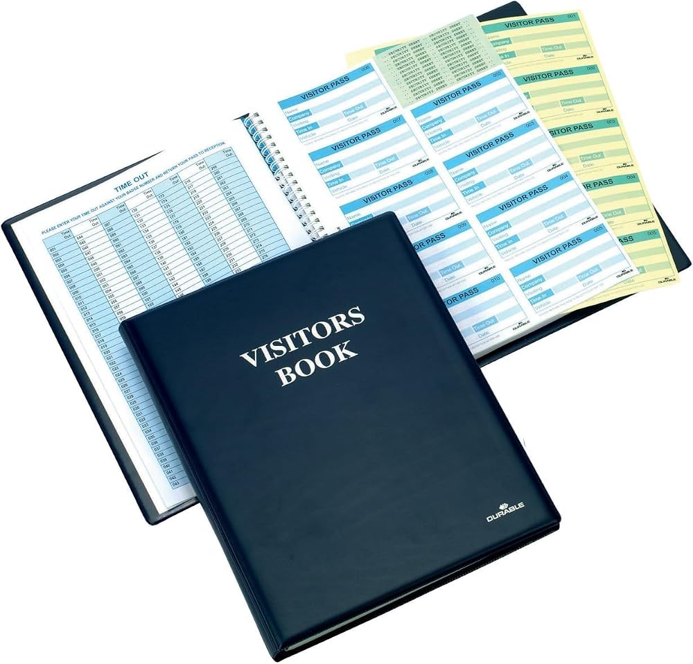 Durable Visitor Book 300 with Leather Look Finish and 300 Badge Inserts