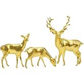 3PCS Brass Deer Figurine &ndash; Sika Buck Doe Fawn Miniature Metal Animal Statue, Micro Gold Solid Heavy Reindeer Sculpture Collection Gift for Home Office Desktop, Bonsai Landscape Sand Fairy Garden Decor