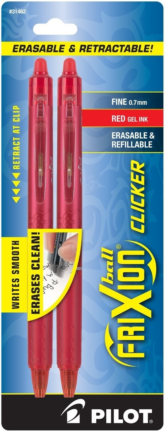 Photo 1 of **FACTORY SEALED** PILOT FriXion Clicker Erasable, Refillable & Retractable Gel Ink Pens, Fine Point, Red Ink, 2-Pack (31462)