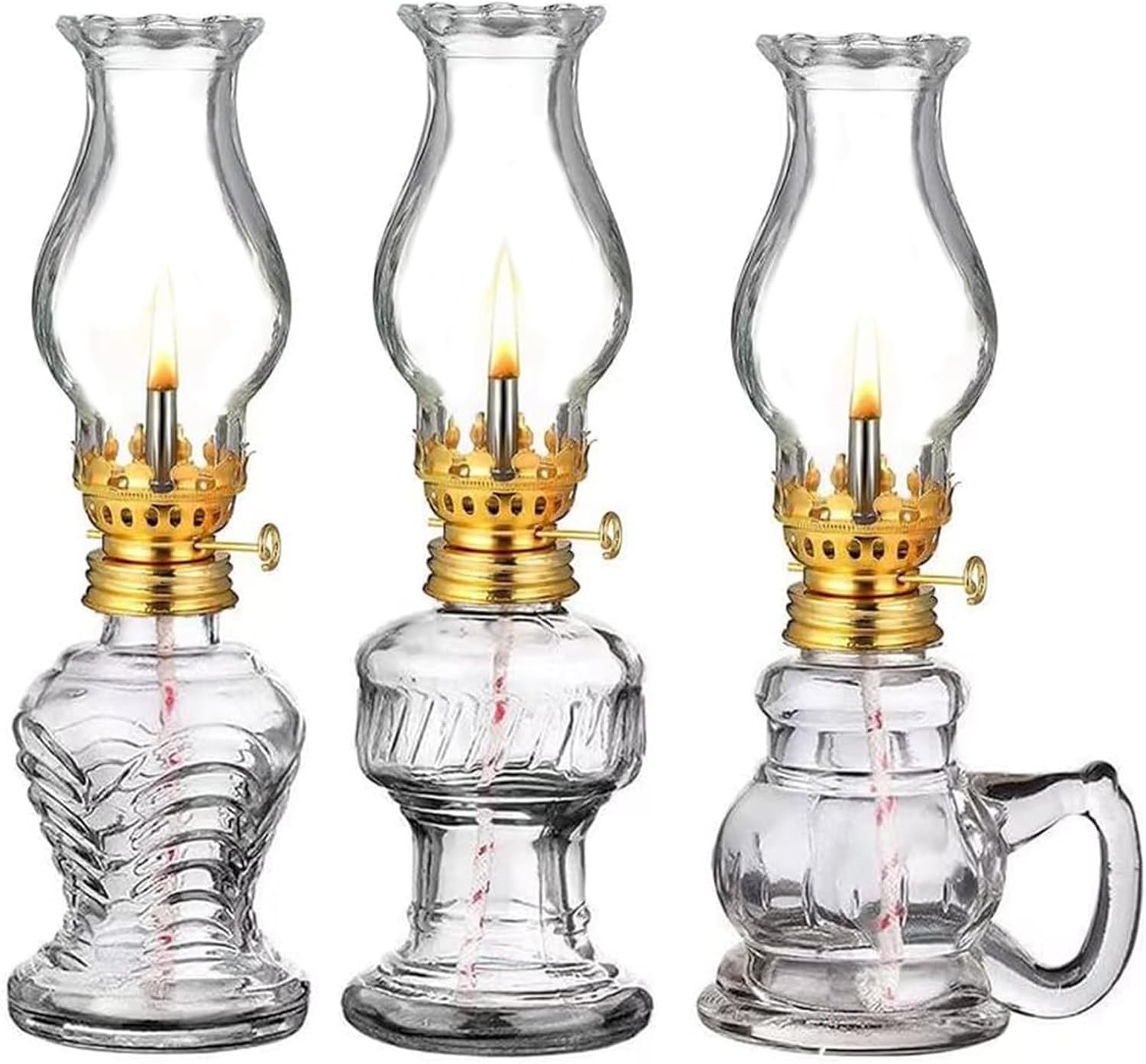 Oil Lamps & Accessories - 3 Pack Vintage Oil Lamps for Indoor Use,8 Inch Height Kerosene Lamp with Hurricane Glass,Rustic Kerosene Lantern for Home Emergency Lighting,Tabletop Decor (3 Pack Oil lamp)