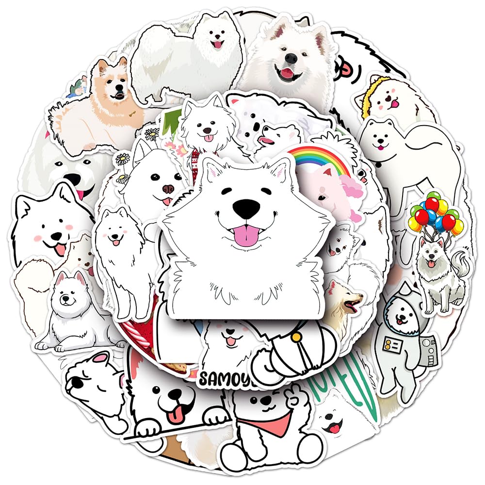 Lovely Samoyed Vinyl Stickers, 50 PCS Waterproof Cartoon Animal Decals for Laptops, Scrapbooking, Journals, Notebooks, Water Bottles, Suitcases, Phones & DIY Decor