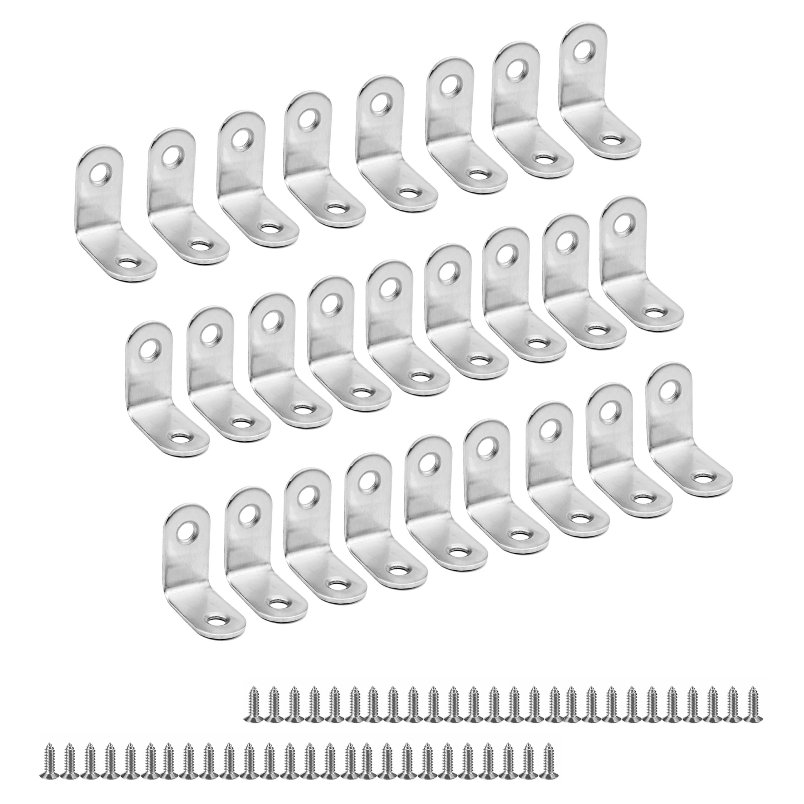 Stainless Steel Angle Brackets - 20x20mm L Bracket for Wood with 52 Screws - 26pcs Corner Brackets for Furniture & Shelves - Strong & Durable L Shaped Bracket for Window, Chair & Table