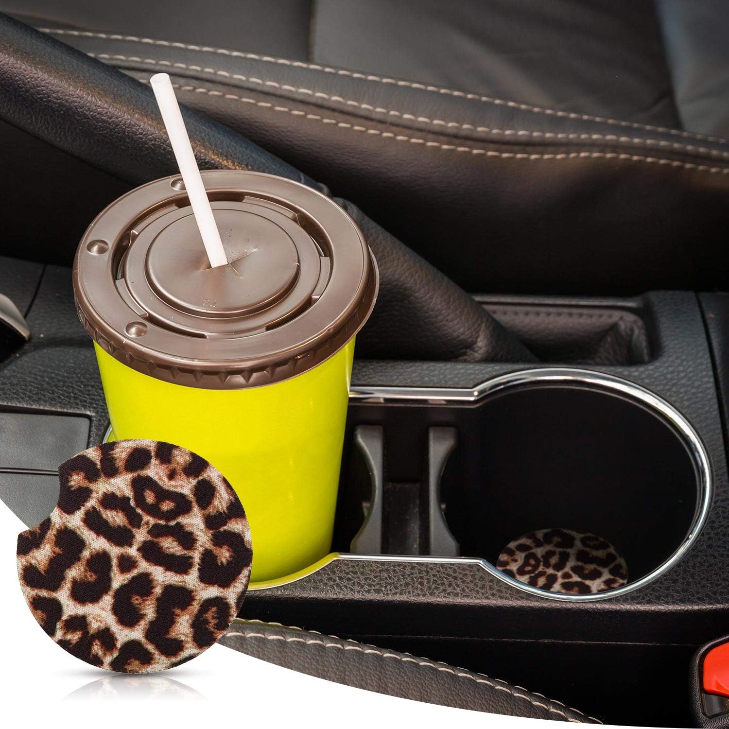  | 4 Pieces Leopard Car Coasters Cheetah Print Neoprene Cup Holder Coaster Leopard Car Accessories Rubber Cup Pad Mat for Car Living Room Kitchen Office to Protect Car and Furniture (2.95 Inches): Coasters