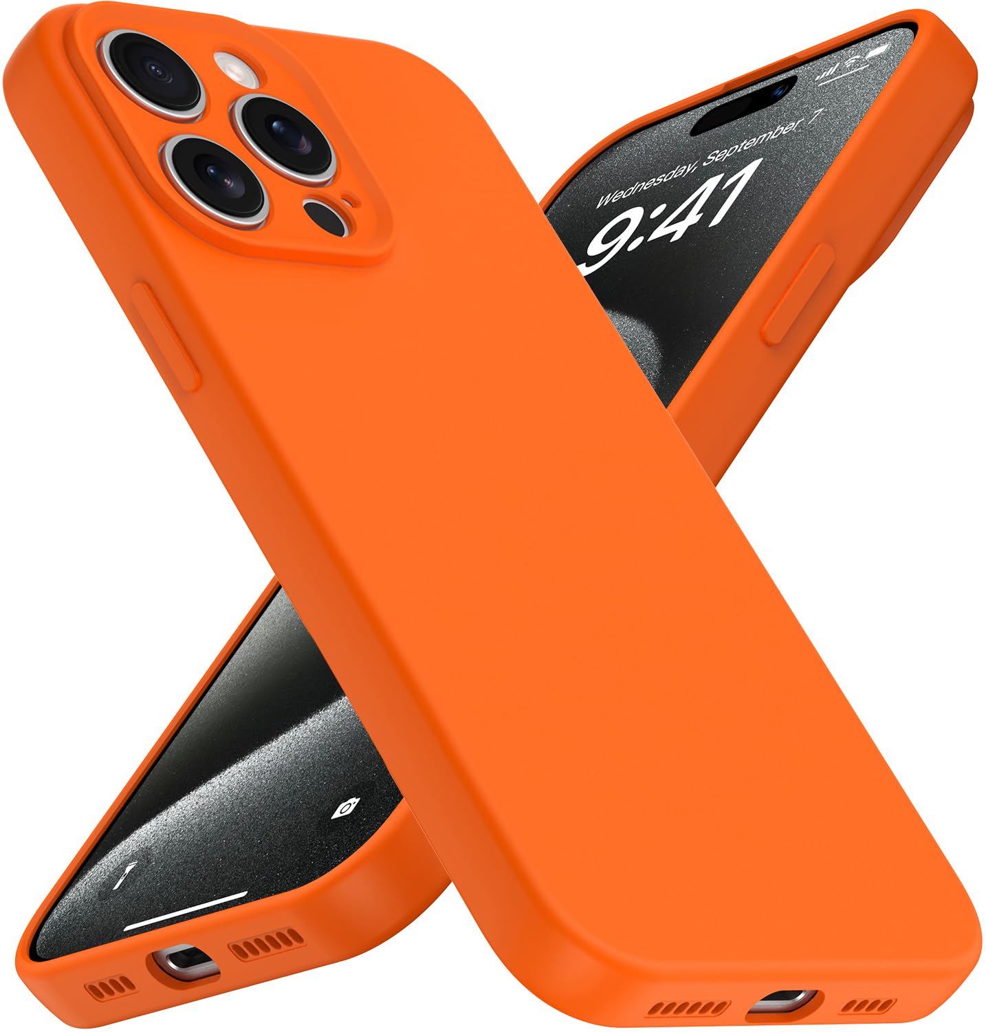 iYavvort Compatible with iPhone 15 Pro Case, Shockproof Liquid Silicone Protective Phone Case with Soft Anti-Scratch Microfiber Lining Ultra Slim Drop Protection Phone Cover (Orange)