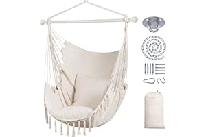 SUNCREAT Hammock Chair Hanging Rope Swing Seat-Max 450lbs Capacity, Extra Large Macrame Hanging Swing with Side Pocket, Two S