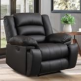 EBELLO Manual Recliner Chair, Faux Leather Reclining Chair with Hidden Cup Holders, Overstuffed Armrests and Back, Manual Single Sofa for Adult, Black