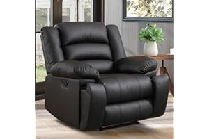 EBELLO Manual Recliner Chair, Faux Leather Reclining Chair with Hidden Cup Holders, Overstuffed Armrests and Back, Manual Single Sofa for Adult, Black
