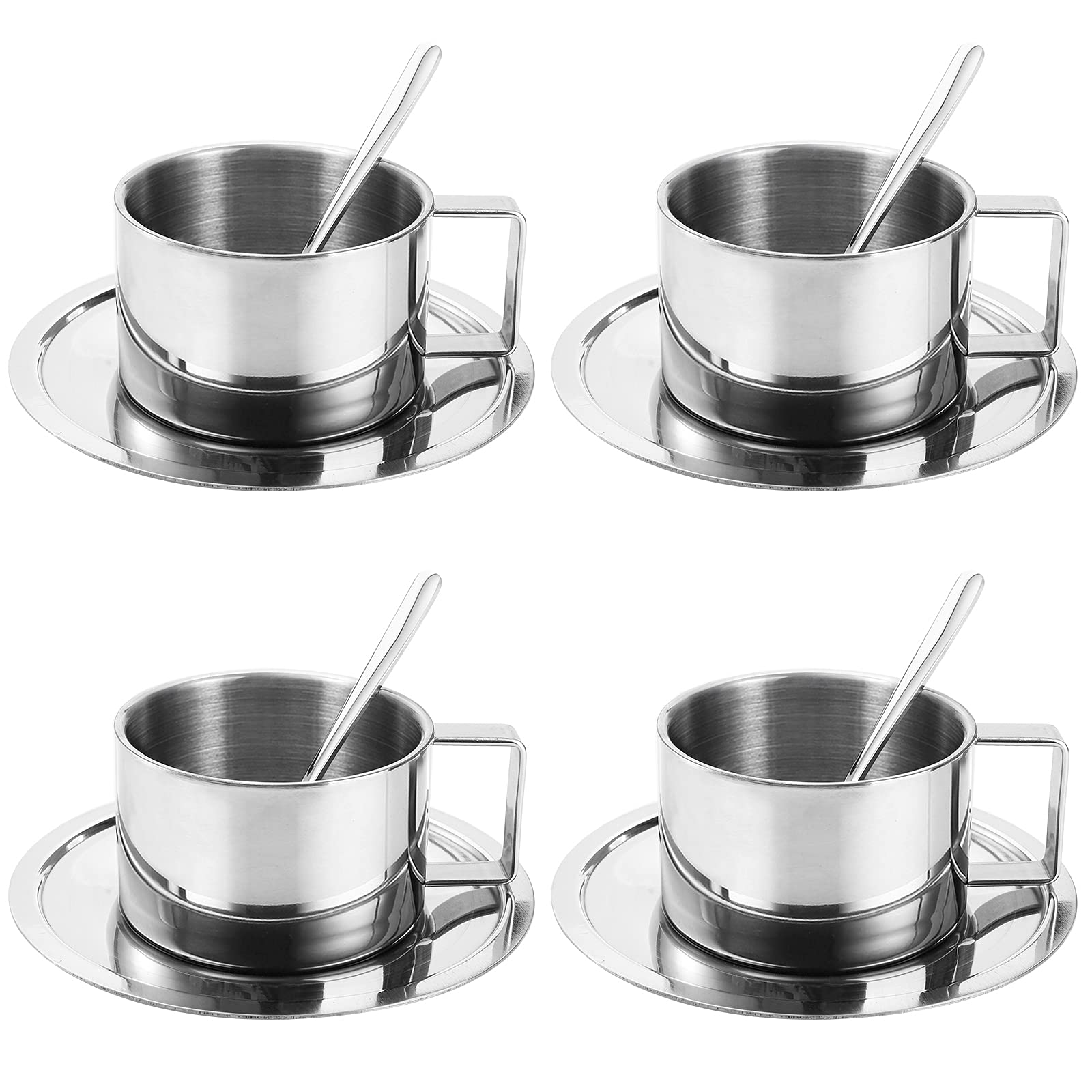 Photo 1 of *INCOMPLETE** ZENFUN 3 Pack 6.8 oz Coffee Cups Set, 18/8 Stainless Steel Espresso Cup with Saucer and Spoon, Cute Coffee Mugs with Handle, Drinkware Cup for Latte, Cappuccino, Milk, Tea