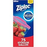 Ziploc Gallon Food Storage Bags, Grip 'n Seal Technology for Easier Grip, Open, and Close, 75 Count