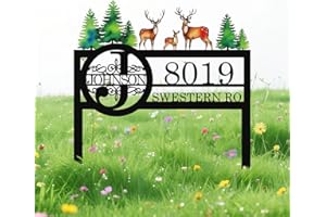 Personalized Deer Signs with Stakes, Customizable Yard Address Plaque Metal Art, Colorful Garden Decor for Outside, Personali