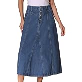 Allegra K Women's Casual Denim Skirts High Waisted A-Line Frayed Midi Skirt with Pockets