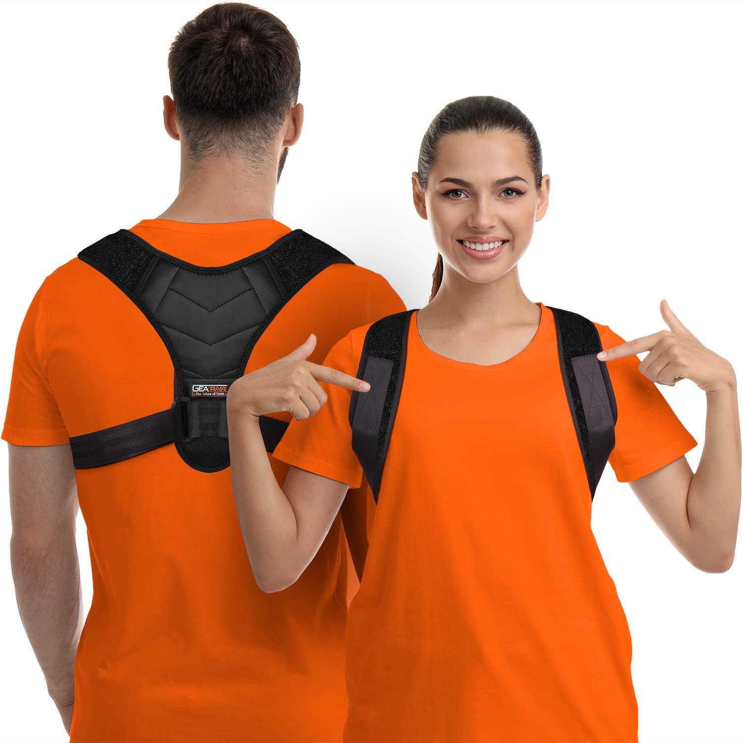 Gearari Posture Corrector for Men and Women, Upper Back Brace for Clavicle Support, Adjustable Back Straightener and Providing Pain Relief from Neck, Back & Shoulder (Regular, Elastric Strap)