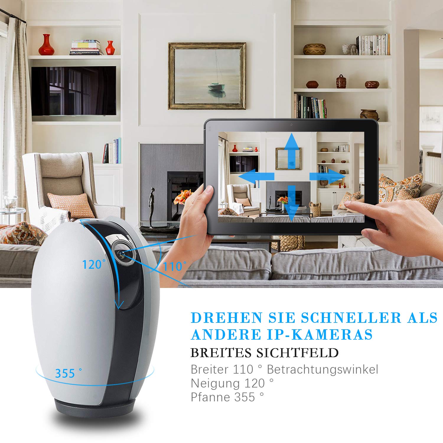 AUQUSH WLAN IP-Kamera 1080P WiFi Überwachungskamera mit Nachtsicht Bewegungserkennung,Zwei-Wege Audio und 355°/120°Schwenkbar Kamera für Baby/Elder/Haustier