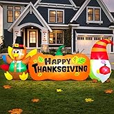 8FT Thanksgiving Inflatables Outdoor Decoration Inflatable Turkey Pumpkin Gnome, Built in LED Lights Blow Up Yard Decorations for Fall Holiday Party Garden Lawn D&eacute;cor
