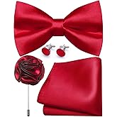 Ailisus Bow Ties for Men Solid Color Pre-tied Silk Bowtie and Pocket Square Cufflinks Lapel Pin Set Tuxedo Wedding Party 4PCS