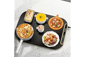 COANTO Food Warming Mat, Electric Warming Tray for Buffets & Parties, Silicone Heating Mat with 7 Temperature Settings, Roll-Up Storage, 17.91"x12.8", Black, Ideal for Solo or Couple Dining
