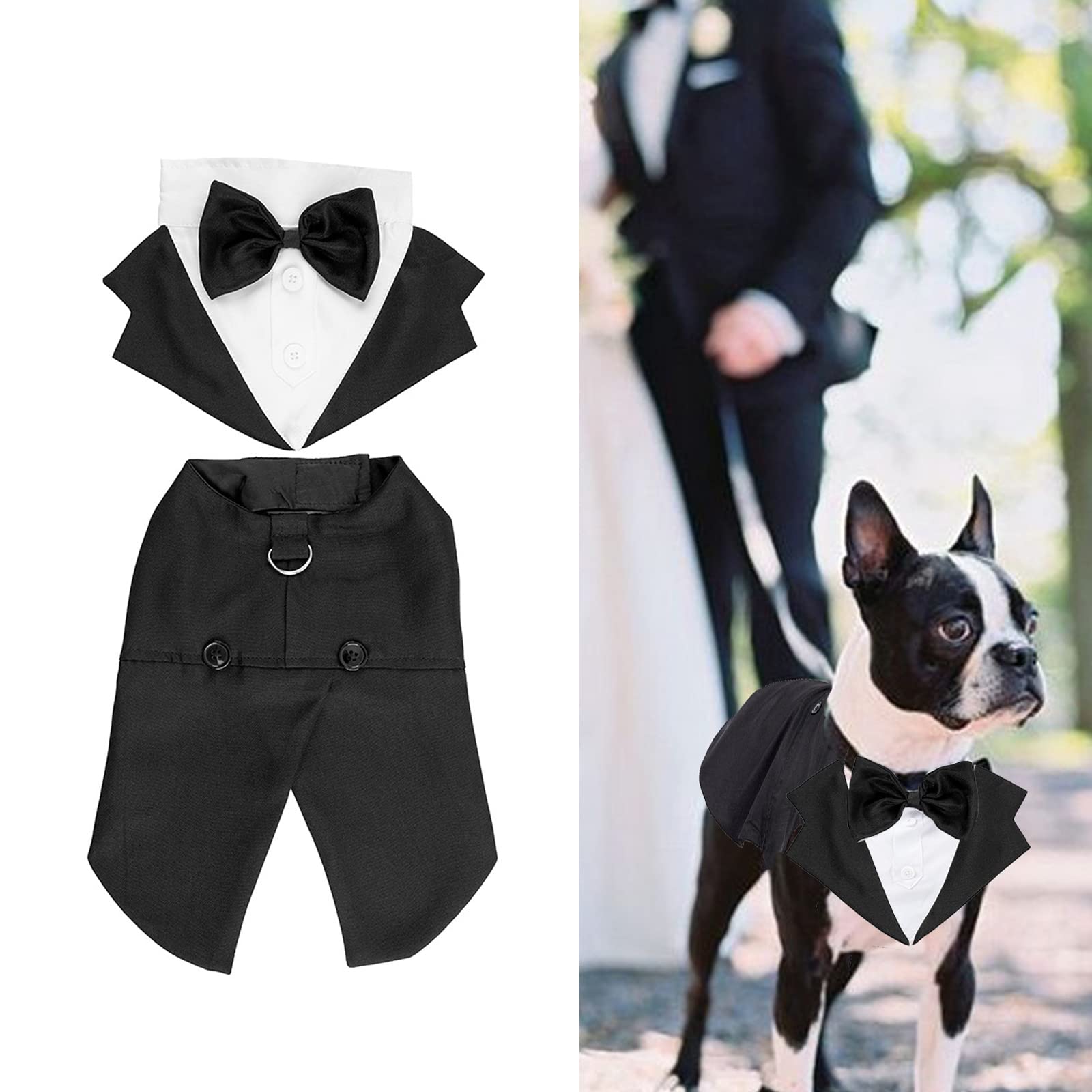 Kaket Formal Dog Tuxedo Bandana, Dog Wedding Bandana with Neck Tie Designs, Black Collar (Medium)