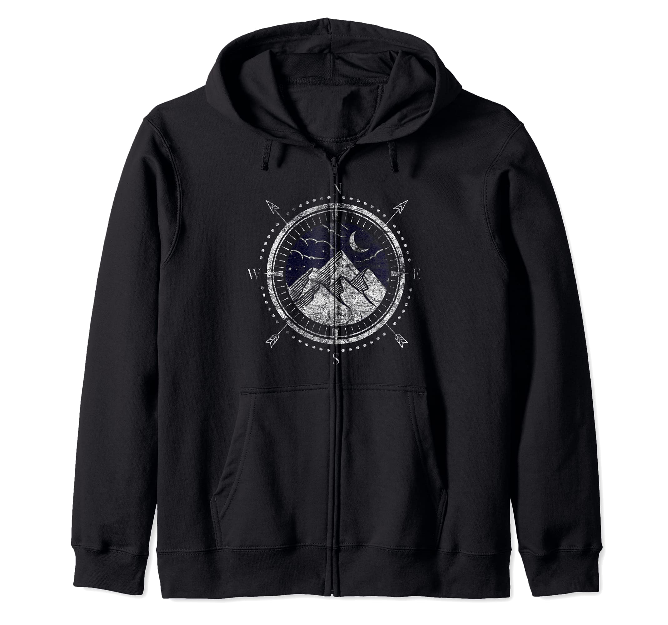 Landscape Lattitude Mountain Outdoors Compass Hiking Camping Zip Hoodie
