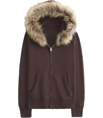 Amazon.com: RSGMU Y2k Jacket with Fur Hood Emo Hoodie Jackets, Fur