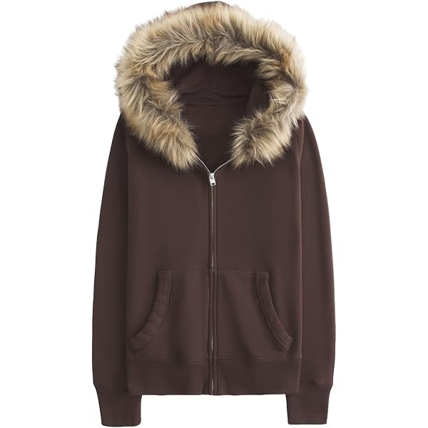 Amazon.com: CORIRESHA Women Faux Fur Hood Sweatshirt Zip-Up Casual