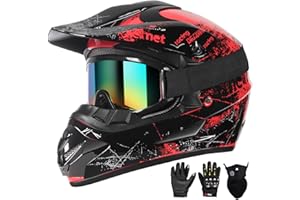 SPARK Dirt Bike Helmets Kids Motorcycle Helmet Youth ATV Motocross Full Face Men Women Off-Road Mountain Bike Helmet Adult with(Gloves Goggles Mask) DOT Approved 4Pcs Set