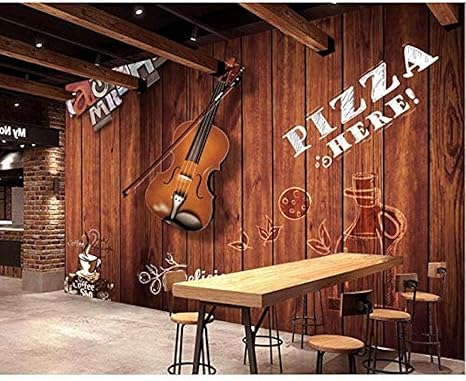 Amazon Co Jp 防水 防汚カフェ壁紙カスタム3dレストラン写真壁紙木製バイオリンアルファベットアートスタジオ壁画ロマンチックな壁紙 350x250cm ホーム キッチン