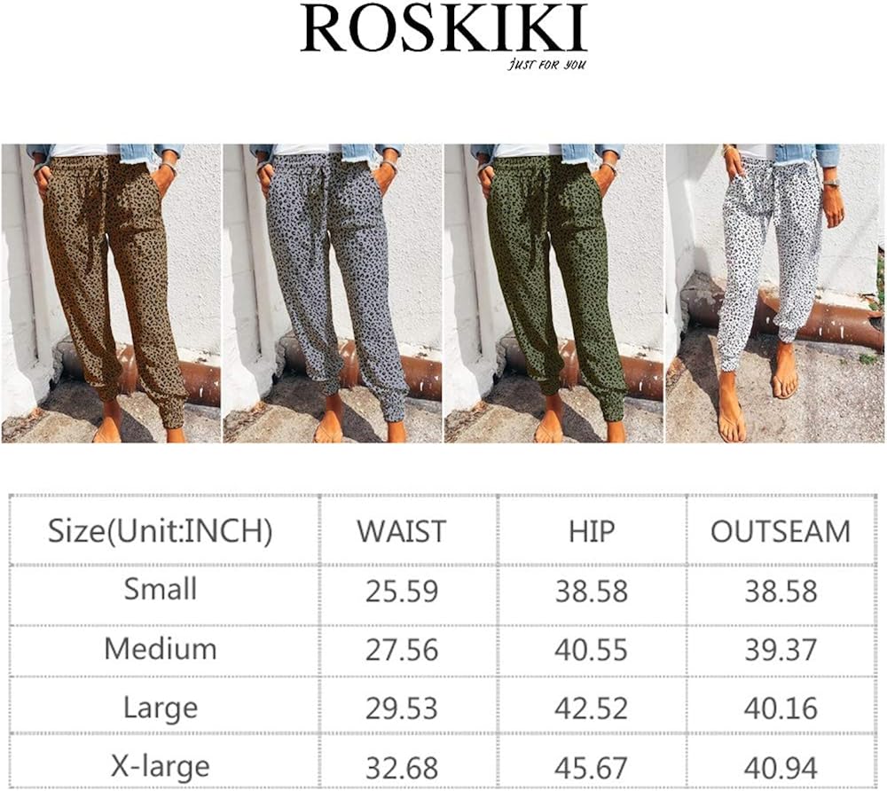 ROSKIKI Women's Summer Drawstring Elastic Waist Casual Solid Comfy Joggers Pants with Pockets: Clothing