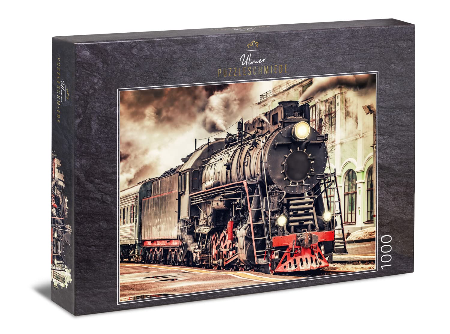 Ulmer Puzzleschmiede - Puzzle "Steam locomotive" - 1000 pieces jigsaw puzzle - historical steam locomotive in front of the station