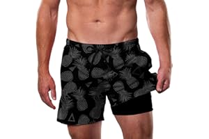 Cozople Mens Swim Trunks with Compression Liner 5.5" Inseam Quick Dry Bathing Suit Lightweight Swimming Shorts