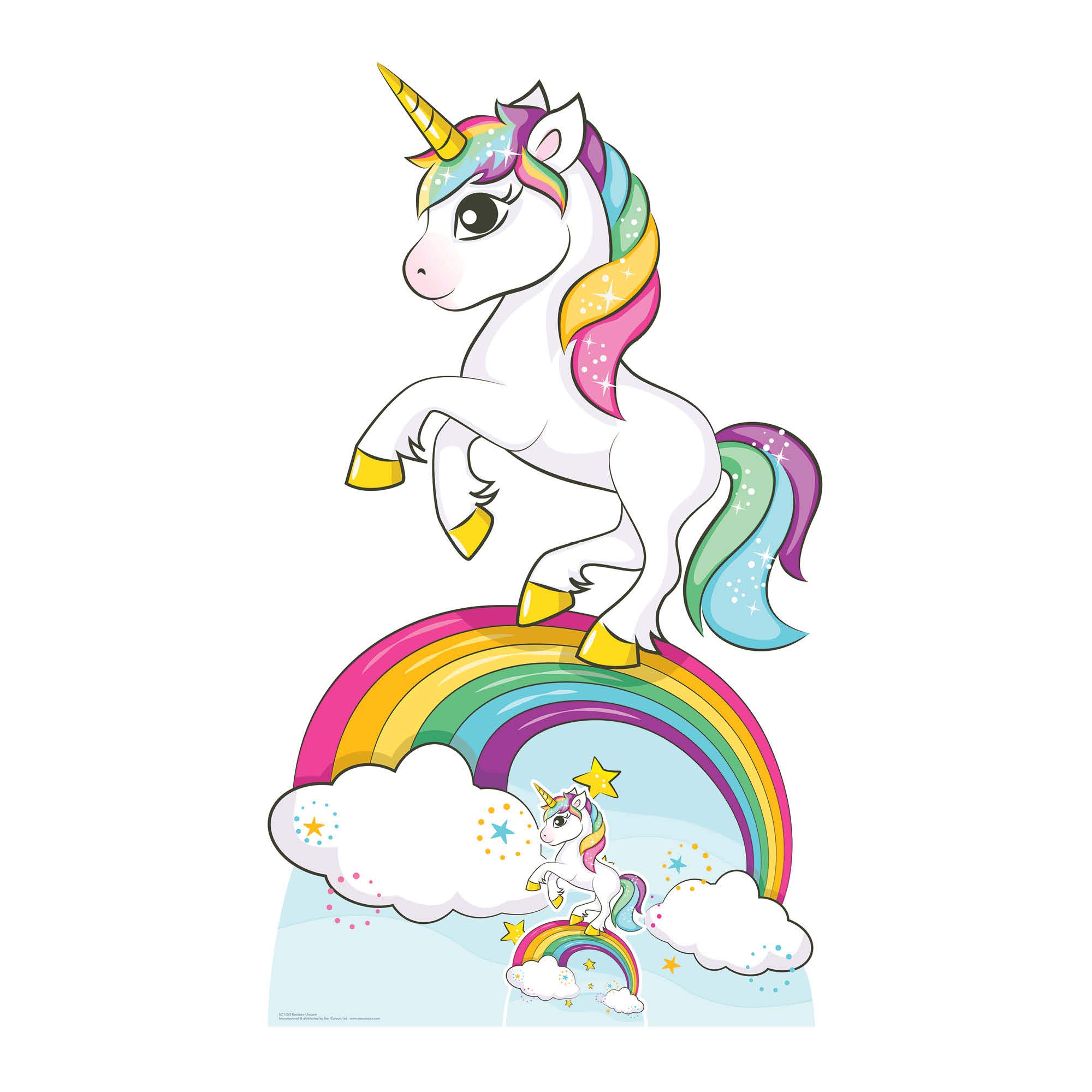 Rainbow Unicorn 163cm Tall/ 5ft 3in with Free Mini Destop Cut Out