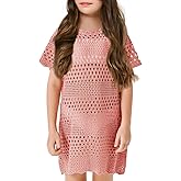 Batermoon Girls Swim Cover Up Crochet Bathing Suit Cover Ups Short Sleeve Summer Beach Dress 5-14 Years