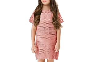 Batermoon Girls Swim Cover Up Crochet Bathing Suit Cover Ups Short Sleeve Summer Beach Dress 5-14 Years