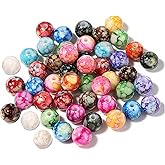 200PCS Acrylic Crystal Beads for Jewelry Making Round Loose Beads Charms Ink Patterns for Bracelets Earring Necklace Rings Adults Beading DIY Art Craft Projects Decor Birthday Gifts (14mm)