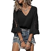 SHEWIN Womens Blouses V Neck T Shirts Pullover 3/4 Length Sleeve Tops Business Casual Spring Outfits for Women 2026