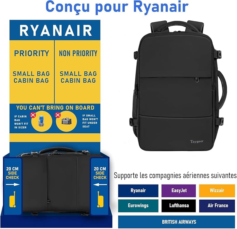 Bagage Cabine 40x30x20, Sac a Dos Voyage Cabine Avion 40x30x20