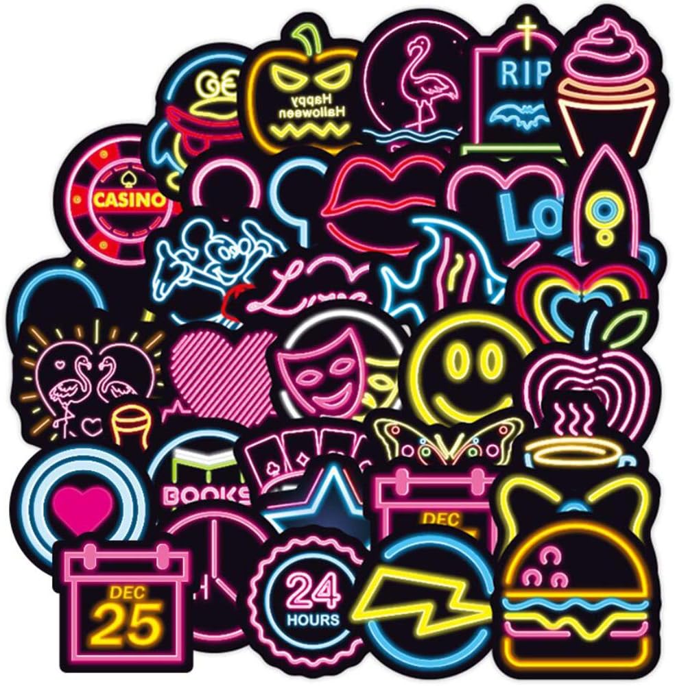 Stickers for Water Bottle, 100 Packs Waterproof Colourful Neon Light Stickers for Boys Teens Kids Men Adult PC Mac Pad Phone Case Hydro Flask Car Bumper Bicycle Refrigerator BMX Wall PS4 Xbox Helmet