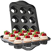 2 Pack Mini Cheesecake Pans Removable Bottom 12 Cavity Mini Cupcake Pan with Silicone Handle Nonslip Anti Heat Nonstick Carbo