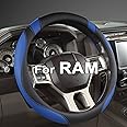 West Llama Customized Auto Car Steering Wheel Cover for Dodge RAM 1500 2500 3500, 15.5-16 inch (Black+Blue-Large Size)