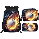 Rylane Baseball Backpack Kids Sports Bookbag 16inch Schoolbag With Lunch Box Bag And Pencil Case Set For Boys Girls