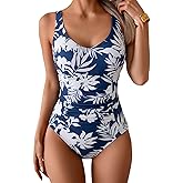 Aidonger One Piece Swimsuit Tummy Control Bathing Suit for Women Ruched Slimming Swim Suit Modest Push Up Swimwear