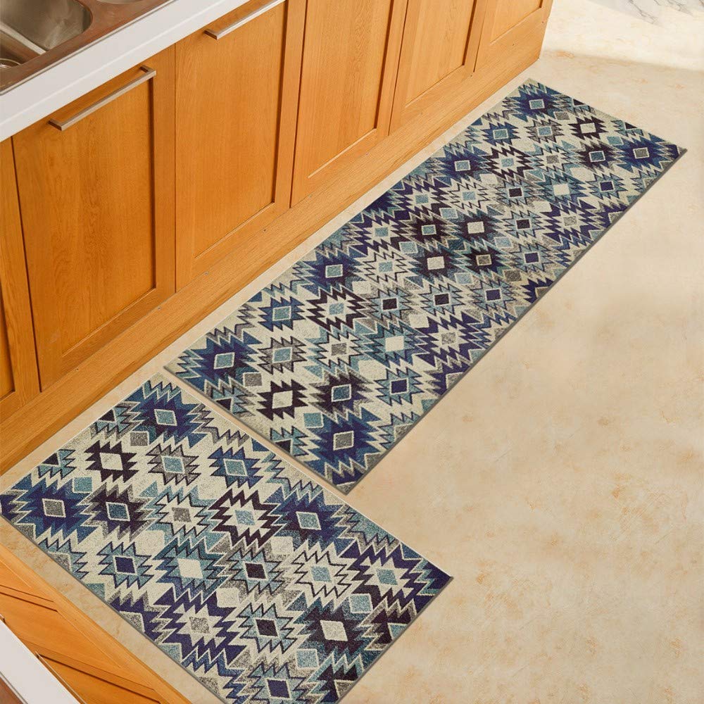Ksafvg Tapis De Sol Lavable Pour Cuisine Gris Bleu Tapis De