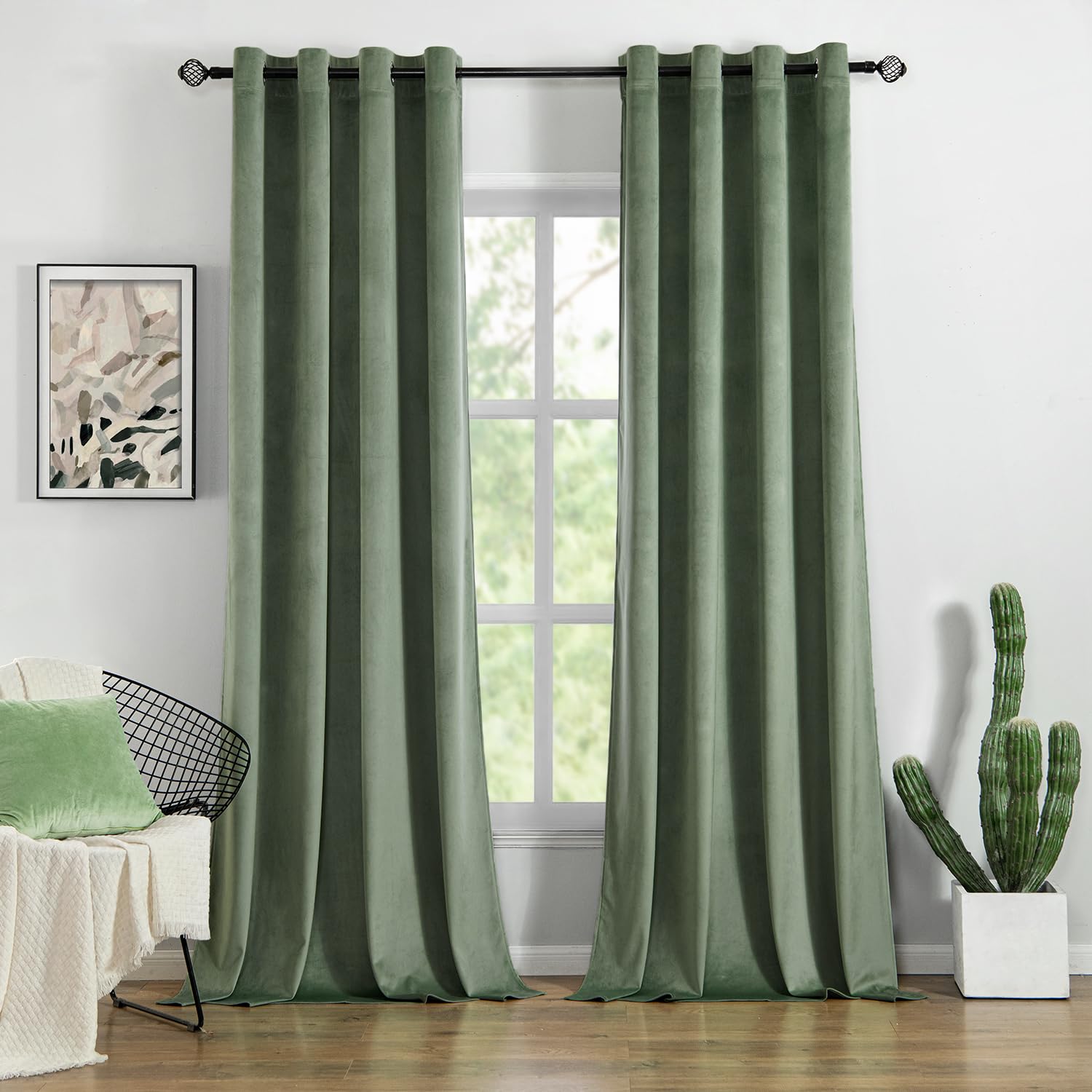 MIULEE Sage Green Velvet Curtains for Bedroom 2 Panel Set 88 Inch Drop Curtains, Soft Elegent Home Decor Velvet Curtain Living Room, Sun Blocking Room Darkening Thermal Eyelet Curtain 55x88 Inch — image 1