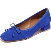 Ballet Pumps for Women Square Toe Low Block Heels Slip On Dress Shoes | Bow Ballet Pumps, Square Toe Block Heel Pumps, Suede Comfortable Dress Shoes, Ideal for Office Work, Causal, Party and Formal