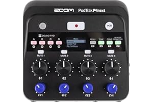 Zoom PodTrak P4next Podcast Recorder, Battery Powered, 4 Microphone Inputs, 4 Headphone Outputs, AI Noise Reduction, Tone & C