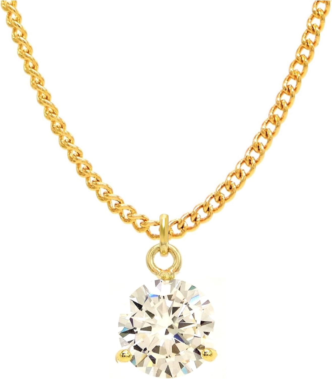 Genuine 18K yellow gold plated chain necklace with a sparkly clear