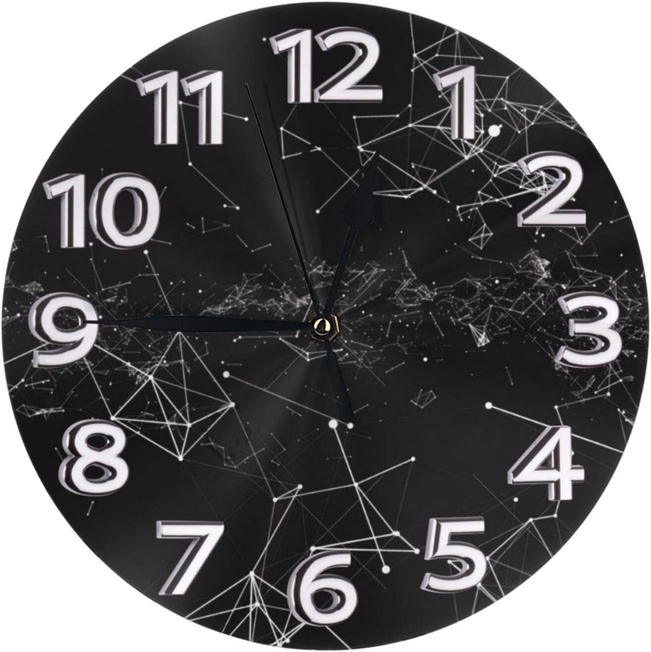 Kimisoy Round Wall Clock Rendering Abstract Triangle Points Dark PVC Clock Silent
