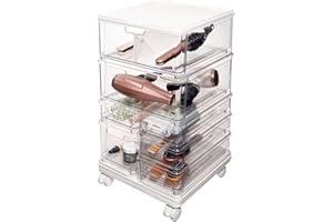 INTERDESIGN iDesign The Sarah Tanno Collection Large 7-Drawer Stacking Cosmetic Organizer Cart, Clear/White